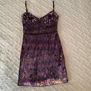 Bebe Rainbow Black Sequence Dress Size XS/S